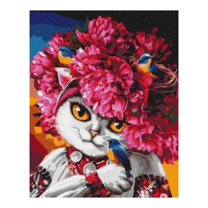 Set pictura dupa numere, Twoje Hobby, Kwitnaca kotka, 25 culori, 40x50cm