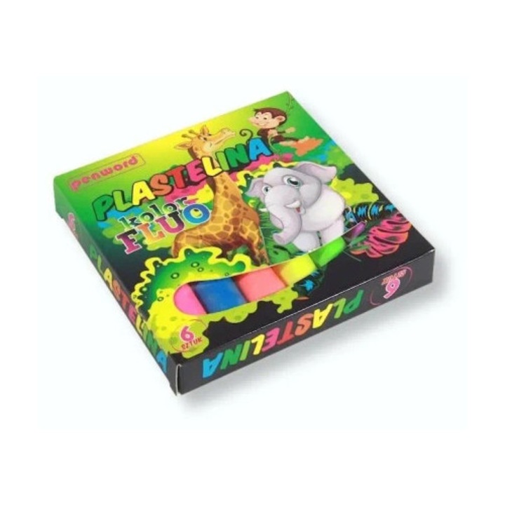 Modellező gyurma készlet, 6 fluoreszkáló szín, Penword, nem mérgező