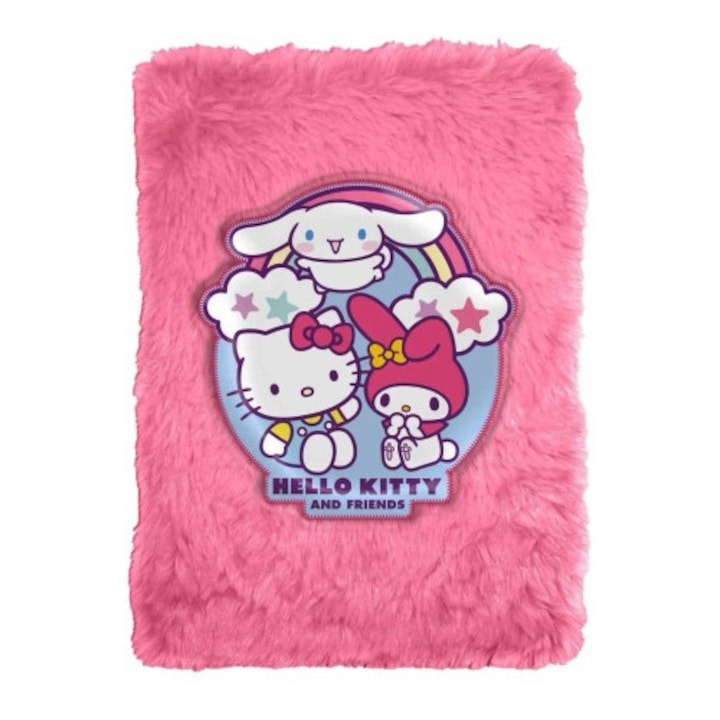 Caiet cu coperta din plus Hello Kitty, 80 pagini, A5, 14,8x21x2cm,
