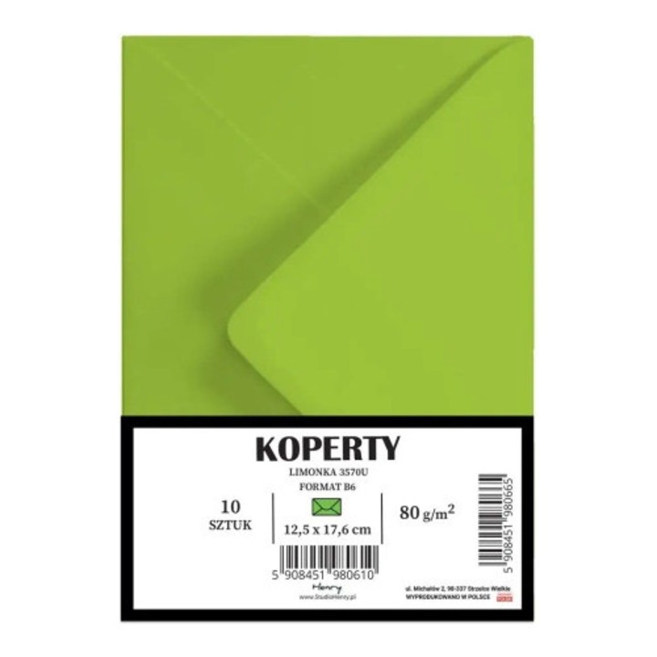 B6 Henry borítékok, 10 darabos szett, 90g, citromsárga