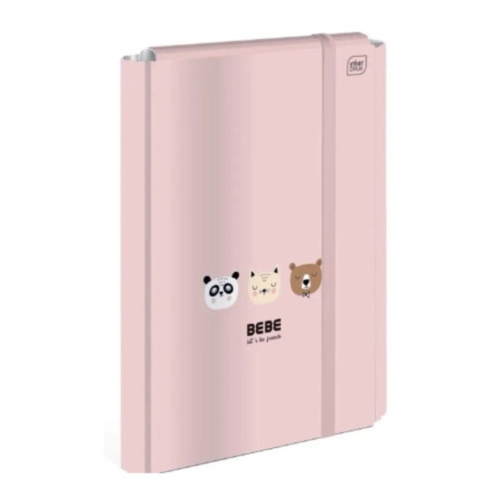 Dosar A4+ INTERDRUK, cu prindere elastica, finisaj soft touch, culoare roz