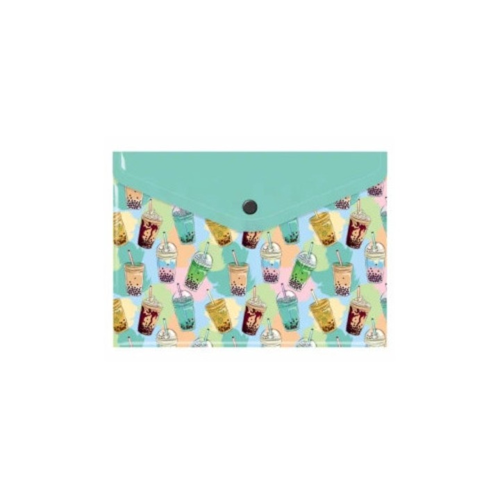 Mapa A5 Biurfol cu imprimeu bubble tea, folii PP, inchidere cu nap