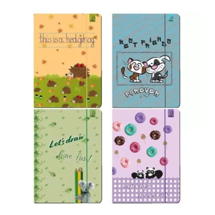 Dosar A4 cu elastic Bee-bee, mix modele animale, pentru copii