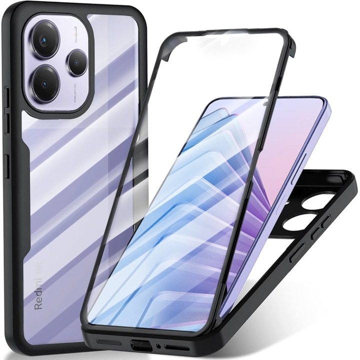 Husa + Folie pentru Xiaomi Redmi Note 14 5G, SKYDDAR INNOVATION, [Pachet 360°] ColorVerse, set cu sticker, Negru