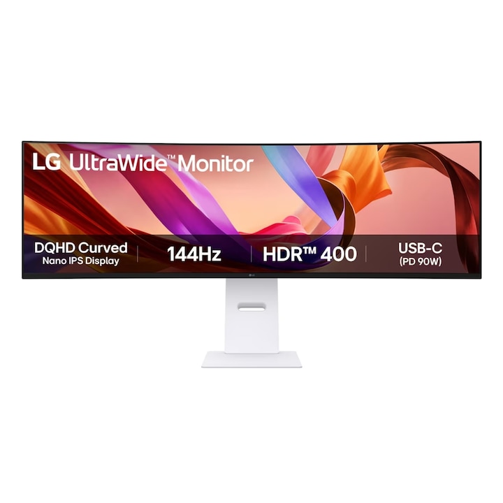 LG 49" IPS LED Monitor 49U950A-W, DQHD 5120 x 1440, HDMI, DisplayPort, Ívelt kijelző, Hangszórók, 144 Hz, 5 ms, Fehér