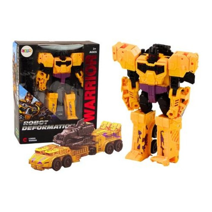 LEANToys 2 az 1-ben játékrobot, tankká és helikopterré alakítható, sárga, 17x13,5x6,5 cm