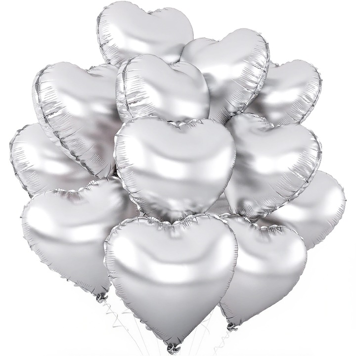 24 darab alumínium fólia lufi szett, szív alakú fólia lufik, 18 hüvelyk, évfordulós szív alakú lufik, alkalmas parti dekorációkhoz, karneválra, esküvőre, karácsonyra stb., ezüst