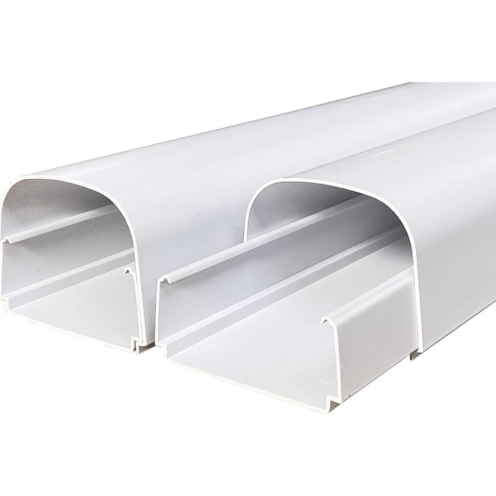 Canal cablu aer conditionat OPTIMA T102, 100×66 mm, lungime 2 m, PVC rezistent UV si impact, canal masca traseu AC cu capac rotunjit si sistem anti-deschidere, montaj perete cu gauri preperforate, vopsibil, culoare alb