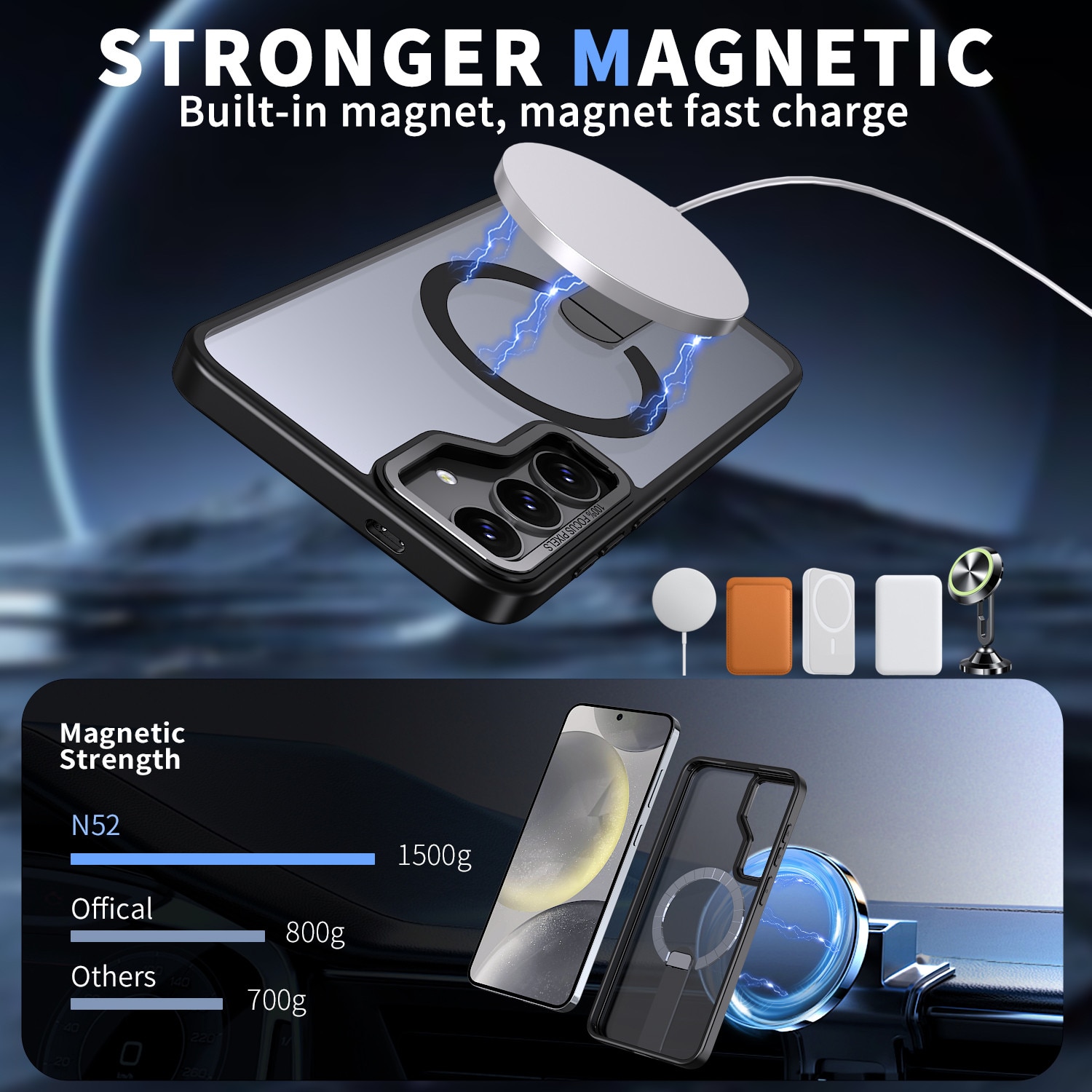 Husa de protectie pentru Samsung Galaxy S25 FE Compatibila cu MagSafe, Kickstand Metalic, TPU + Acril, Negru – Protectie Premium si Design Elegant