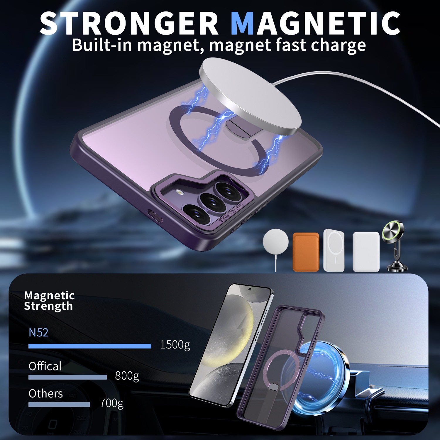 Husa de protectie pentru Samsung Galaxy S25 Compatibila cu MagSafe, Kickstand Metalic, TPU + Acril, Purple – Protectie Premium si Design Elegant