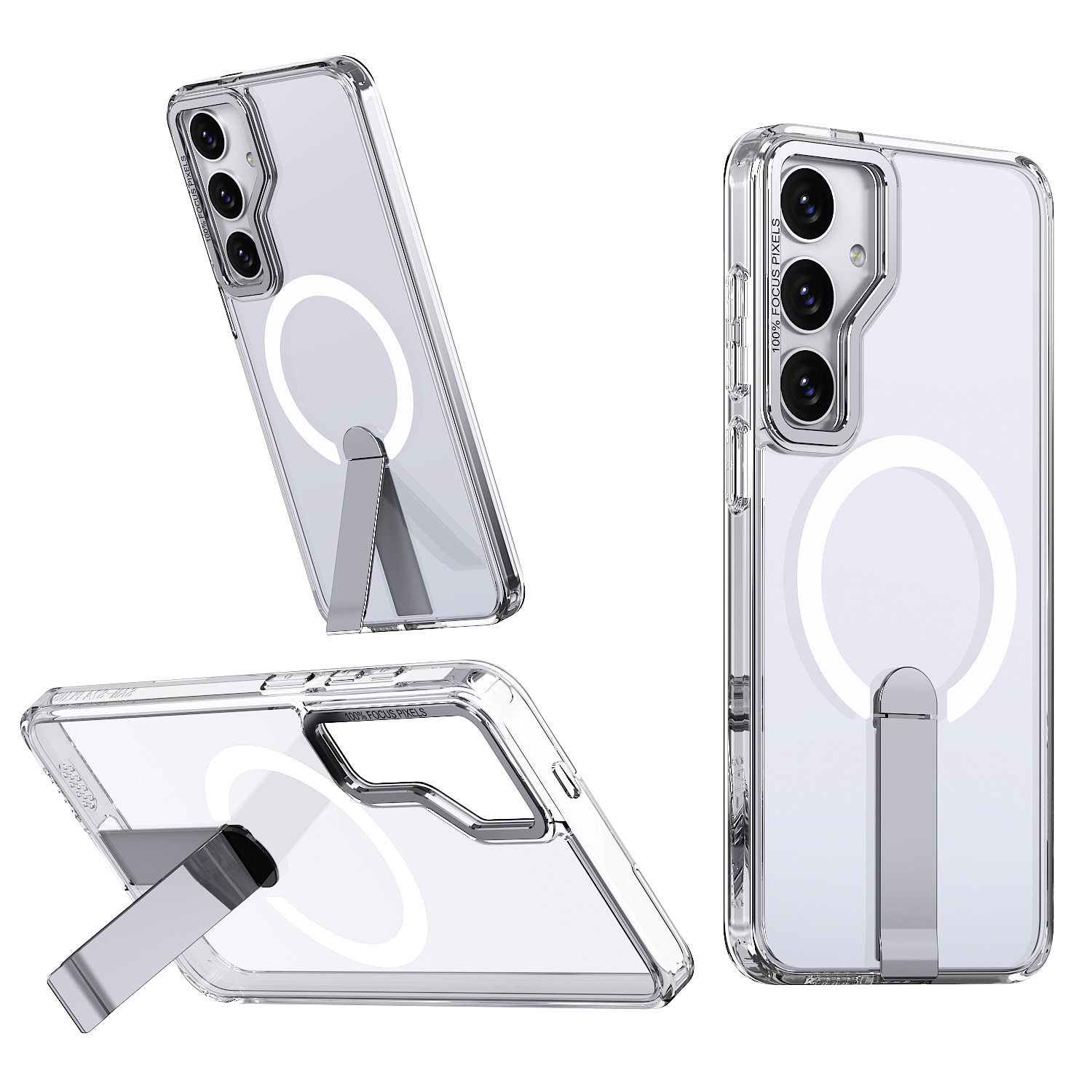 Husa de protectie pentru Samsung Galaxy S24 Compatibila cu MagSafe, Kickstand Metalic, TPU + Acril, Transparent – Protectie Premium si Design Elegant