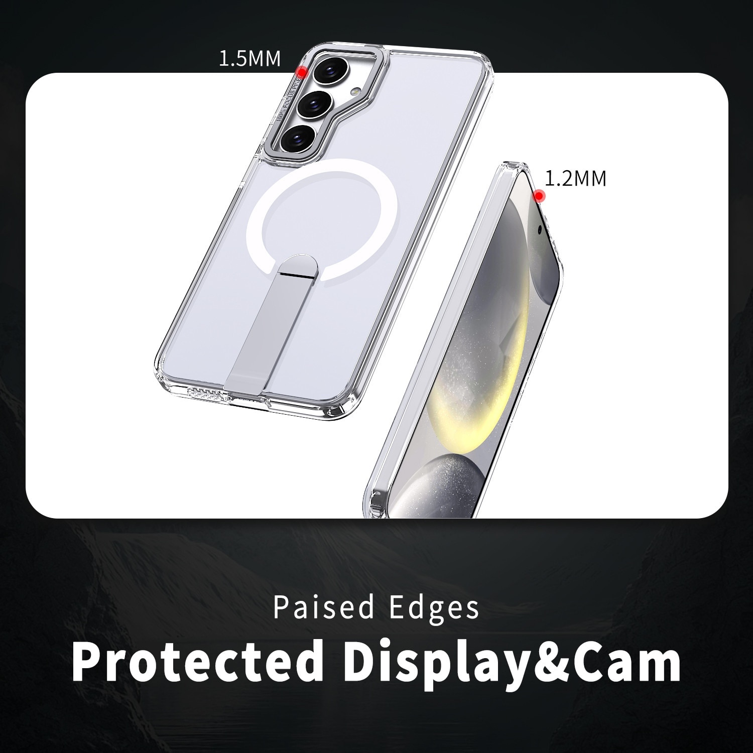 Husa de protectie pentru Samsung Galaxy S24 Compatibila cu MagSafe, Kickstand Metalic, TPU + Acril, Transparent – Protectie Premium si Design Elegant
