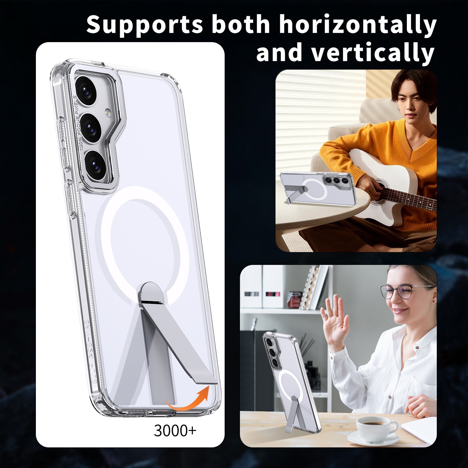 Husa de protectie pentru Samsung Galaxy S24 Compatibila cu MagSafe, Kickstand Metalic, TPU + Acril, Transparent – Protectie Premium si Design Elegant