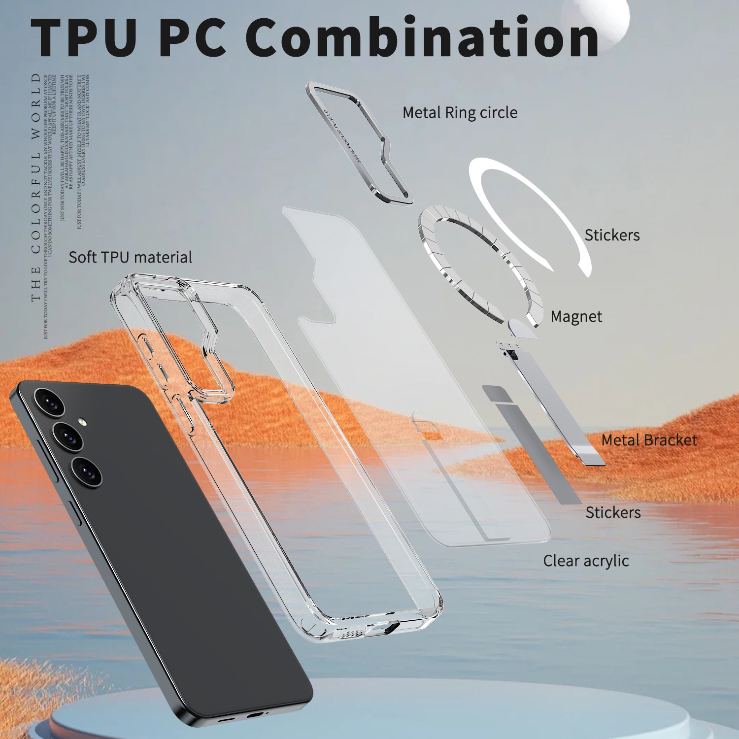 Husa de protectie pentru Samsung Galaxy S24 Compatibila cu MagSafe, Kickstand Metalic, TPU + Acril, Transparent – Protectie Premium si Design Elegant