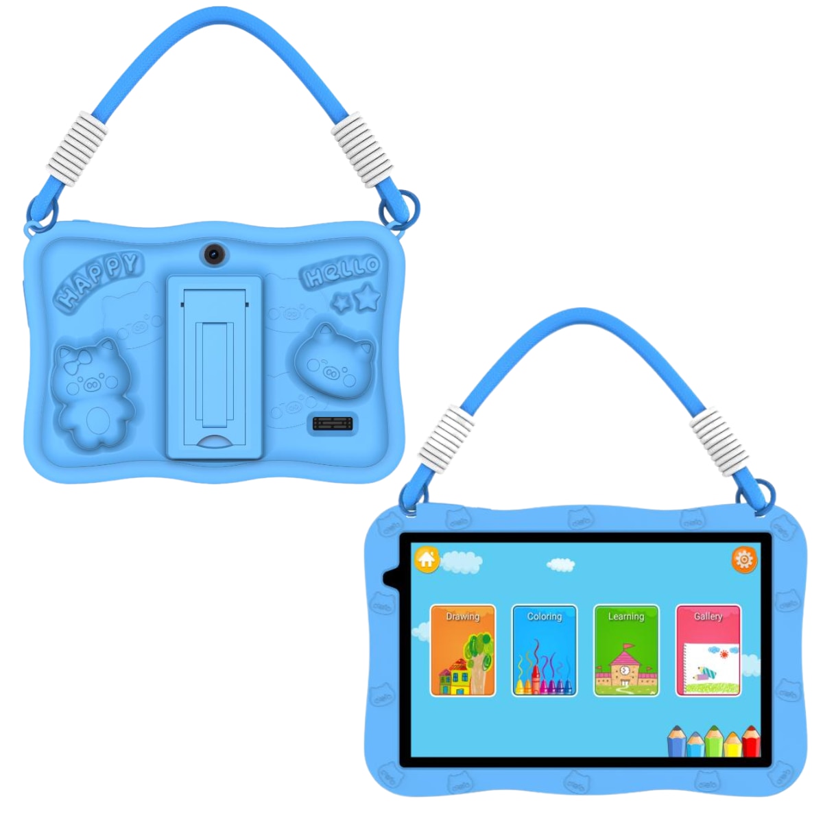 Tableta pentru copii de 7 inch Android 15 - Dasbo®, 8 (3+5) GB RAM +32GB ROM, Penta-core 1.8Ghz, WiFi6, Camera Duala, Baterie 3500mAh, Husa rezistenta la socuri si Control Parental, Software pentru copii preinstalat, Bluetooth, Albastra