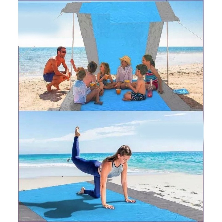 Плажна постелка SATIS 200x210cm синя, водоустойчива и устойчива на пясък