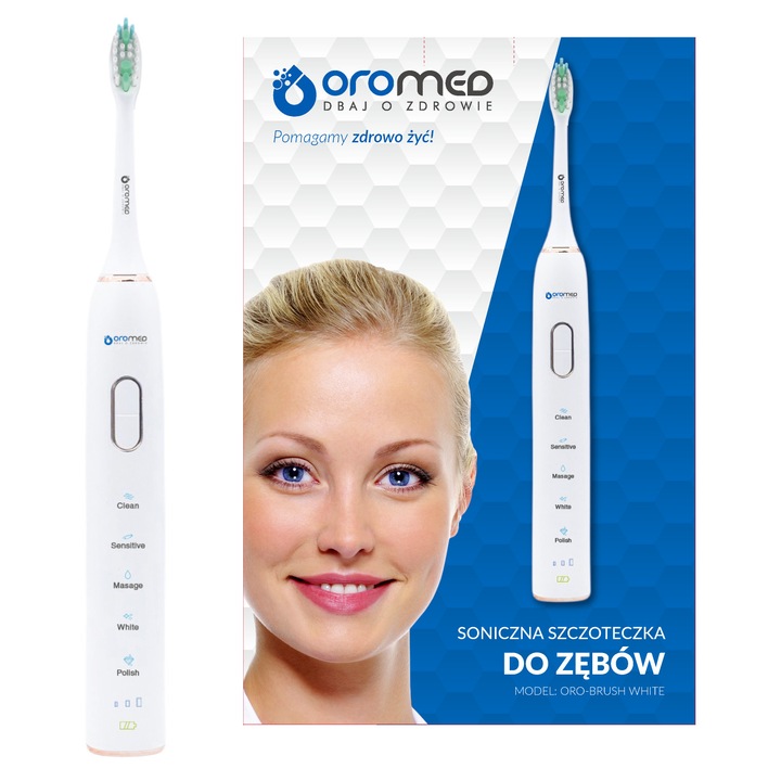 Електрическа четка за зъби OROMED ORO-BRUSH бяла, 15 режима на работа, 2 глави, батерия 800 mAh