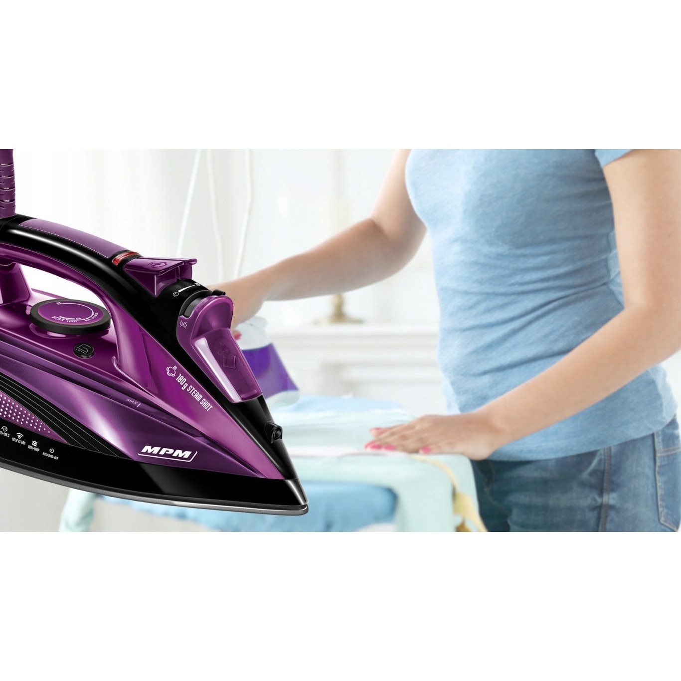 Fier de calcat cu abur MPM MZE-21/RS, 2400-2800W, ceramica, 400ml, functie verticala