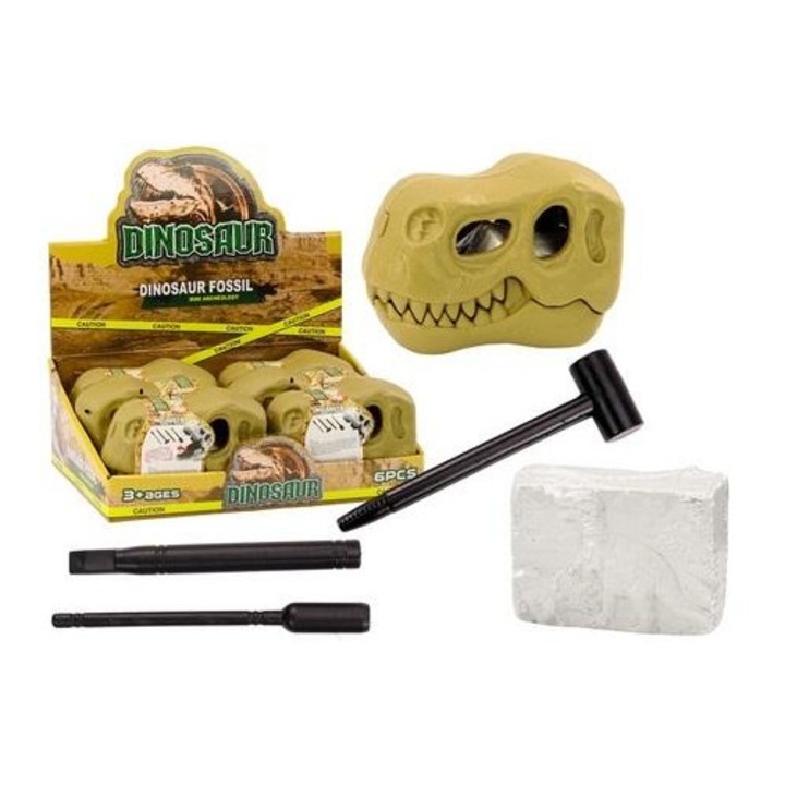 Leantoys Dinoszaurusz Régészeti Készlet, ásatási készlet szerszámokkal és koponya típusú fosszília blokkal, többszínű, 1 szett