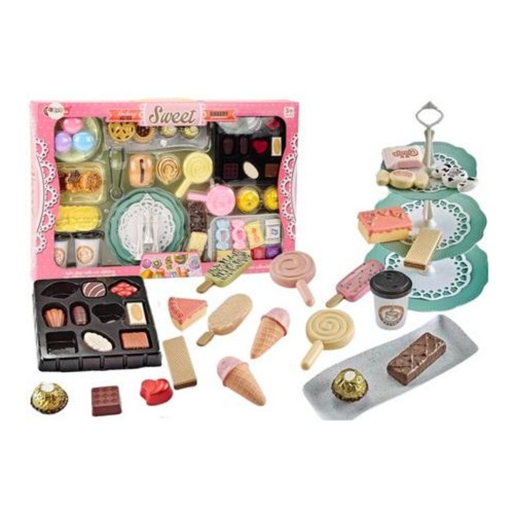 Gyermek kávézó készlet, LEANToys, 50 elem, türkiz, 50x32x6cm