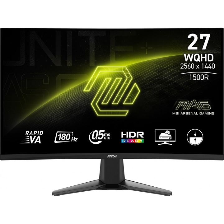 Monitor Gaming MSI MAG, 27" QHD 2560 x 1440, VA, 180 Hz, 0.5 ms, Fekete