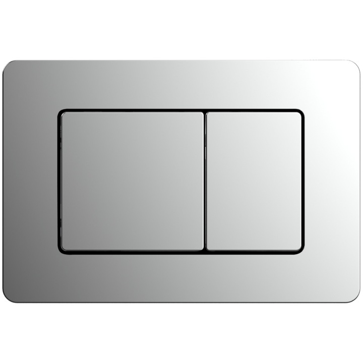 Buton de spalare WC set TILE, AquaUno, crom lucios, 24,5x16,2cm, din otel inoxidabil