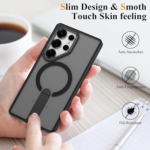 Husa de protectie pentru Samsung Galaxy S24 Ultra Compatibila cu MagSafe, Kickstand Metalic, TPU + Acril, Negru – Protectie Premium si Design Elegant