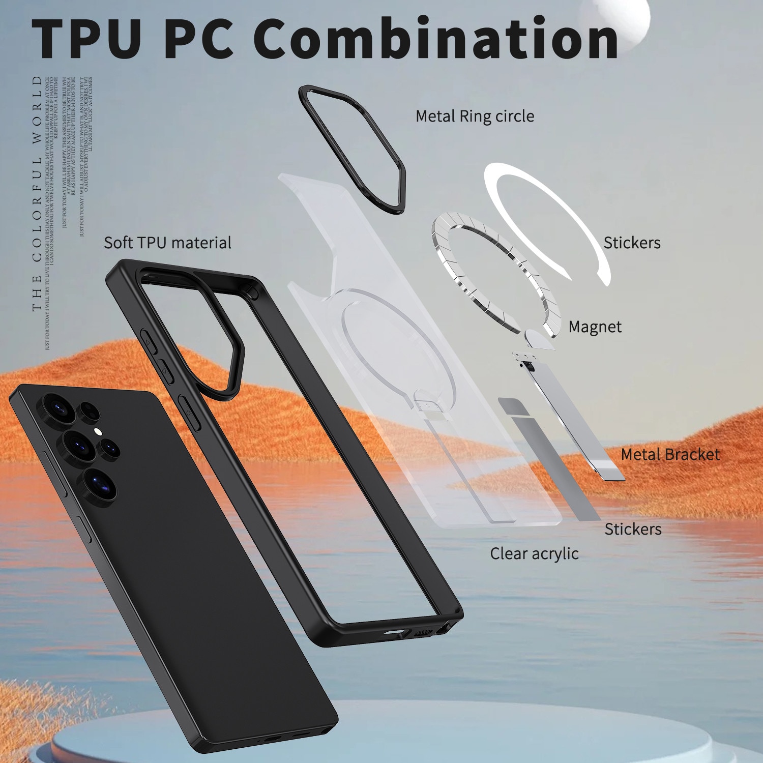 Husa de protectie pentru Samsung Galaxy S24 Ultra Compatibila cu MagSafe, Kickstand Metalic, TPU + Acril, Negru – Protectie Premium si Design Elegant