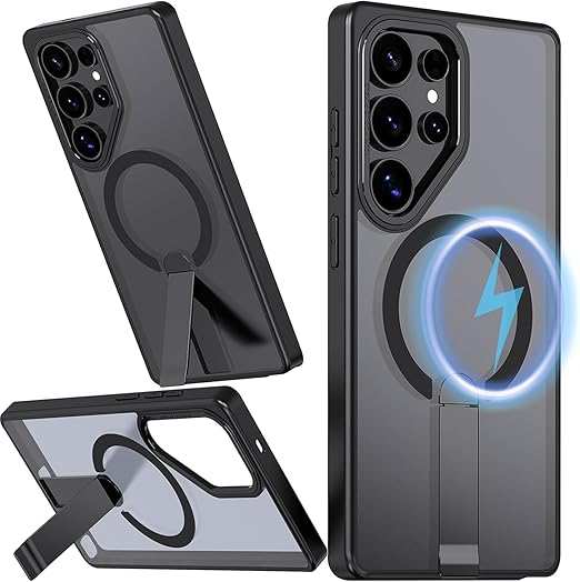 Husa de protectie pentru Samsung Galaxy S24 Ultra Compatibila cu MagSafe, Kickstand Metalic, TPU + Acril, Negru – Protectie Premium si Design Elegant