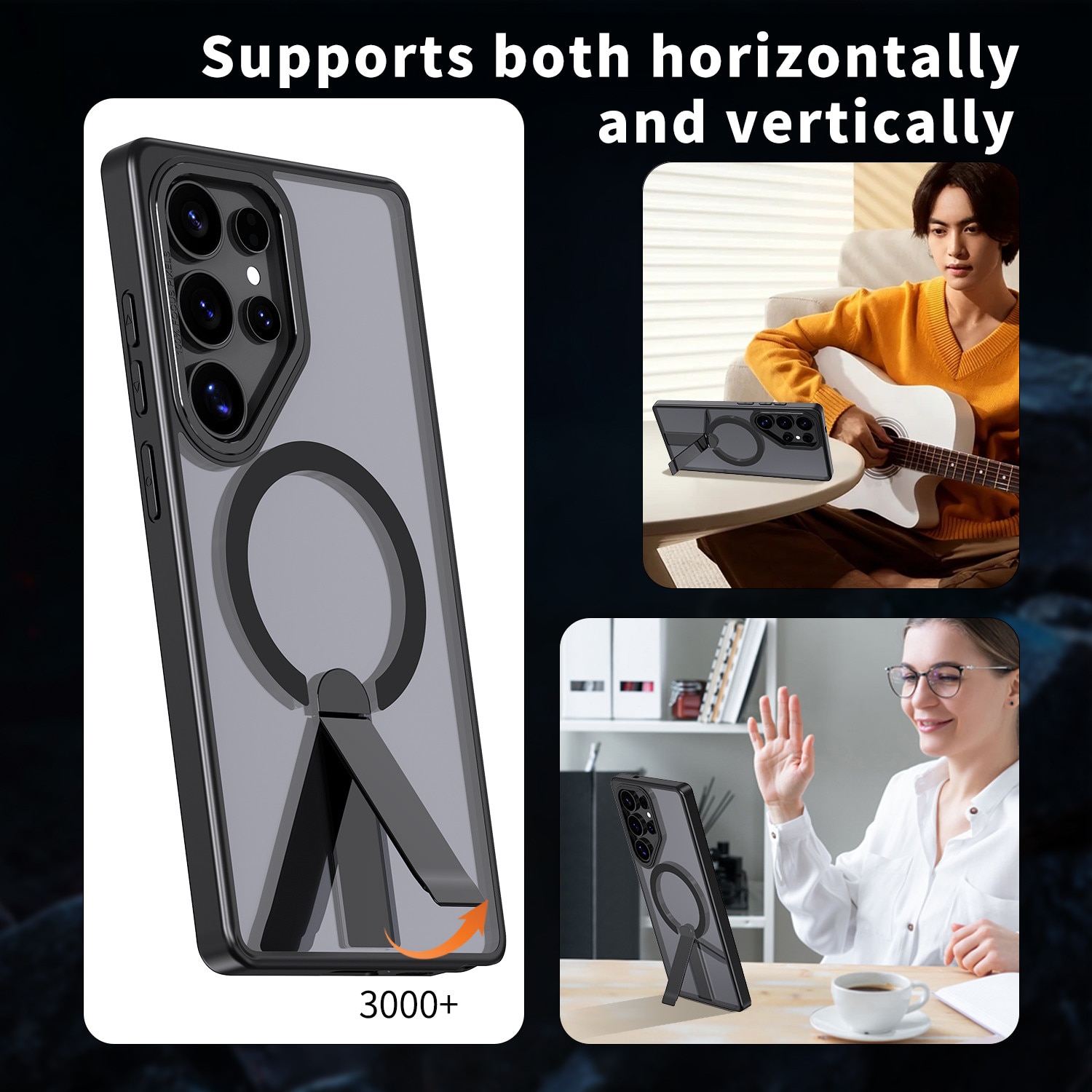 Husa de protectie pentru Samsung Galaxy S24 Ultra Compatibila cu MagSafe, Kickstand Metalic, TPU + Acril, Negru – Protectie Premium si Design Elegant