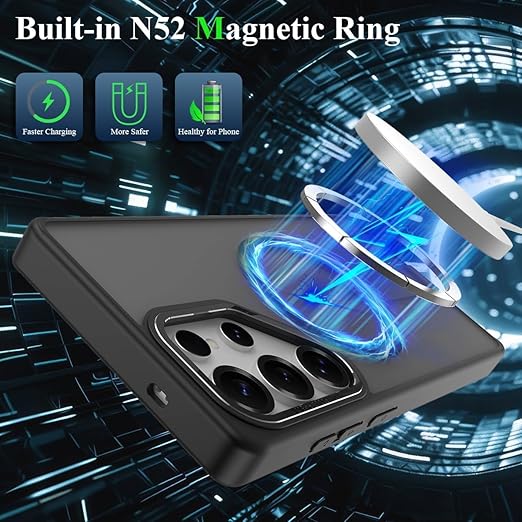 Husa de protectie pentru Samsung Galaxy S24 Ultra Compatibila cu MagSafe, Kickstand Metalic, TPU + Acril, Negru – Protectie Premium si Design Elegant