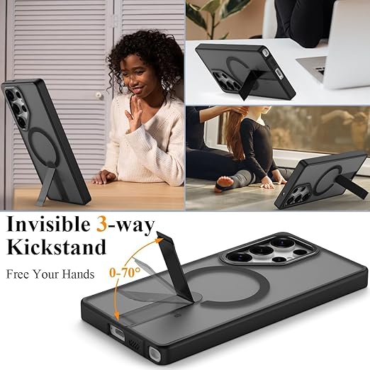 Husa de protectie pentru Samsung Galaxy S24 Ultra Compatibila cu MagSafe, Kickstand Metalic, TPU + Acril, Negru – Protectie Premium si Design Elegant