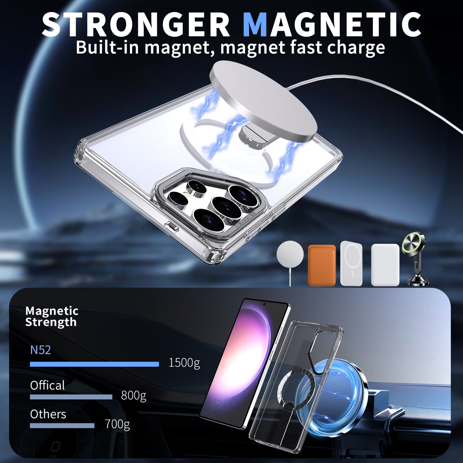 Husa de protectie pentru Samsung Galaxy S25 Ultra Compatibila cu MagSafe, Kickstand Metalic, TPU + Acril, Transparent – Protectie Premium si Design Elegant