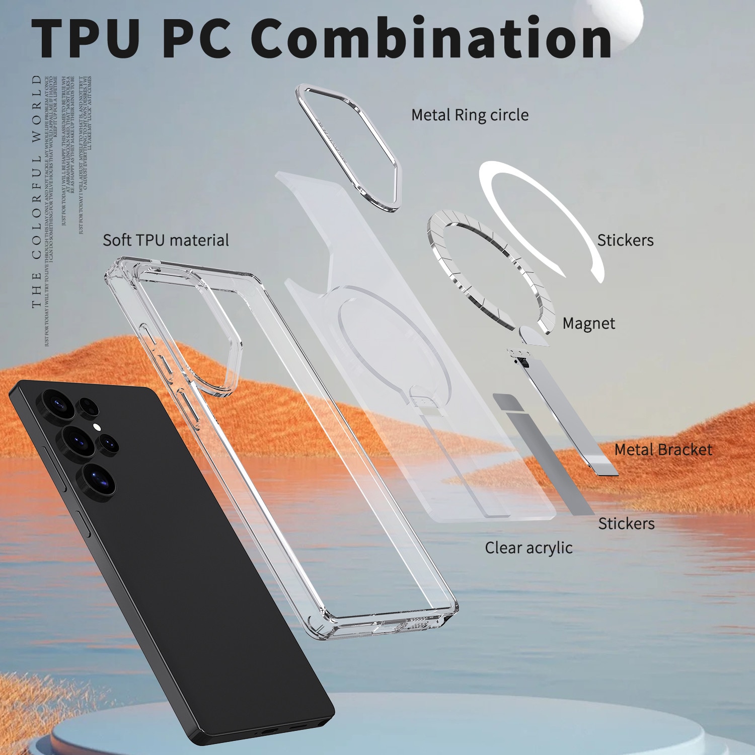 Husa de protectie pentru Samsung Galaxy S25 Ultra Compatibila cu MagSafe, Kickstand Metalic, TPU + Acril, Transparent – Protectie Premium si Design Elegant