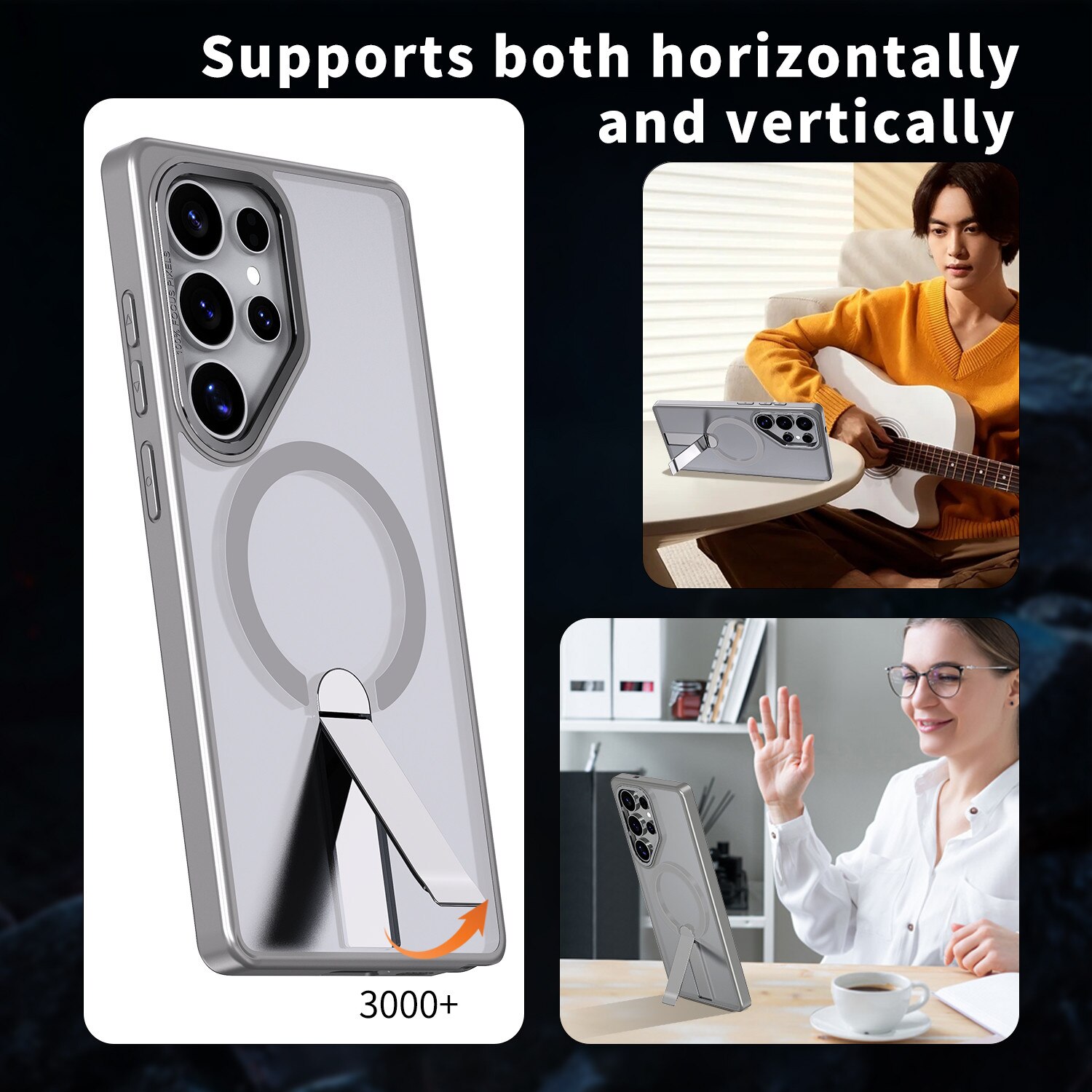 Husa de protectie pentru Samsung Galaxy S24 Ultra Compatibila cu MagSafe, Kickstand Metalic, TPU + Acril, Gri – Protectie Premium si Design Elegant