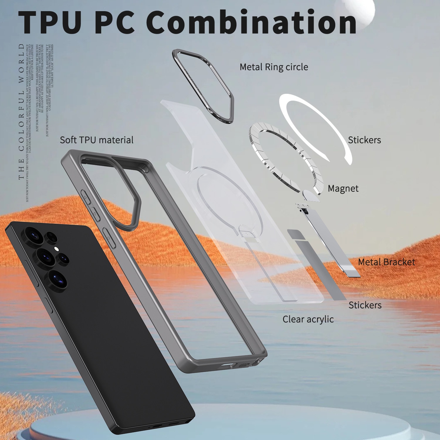 Husa de protectie pentru Samsung Galaxy S24 Ultra Compatibila cu MagSafe, Kickstand Metalic, TPU + Acril, Gri – Protectie Premium si Design Elegant