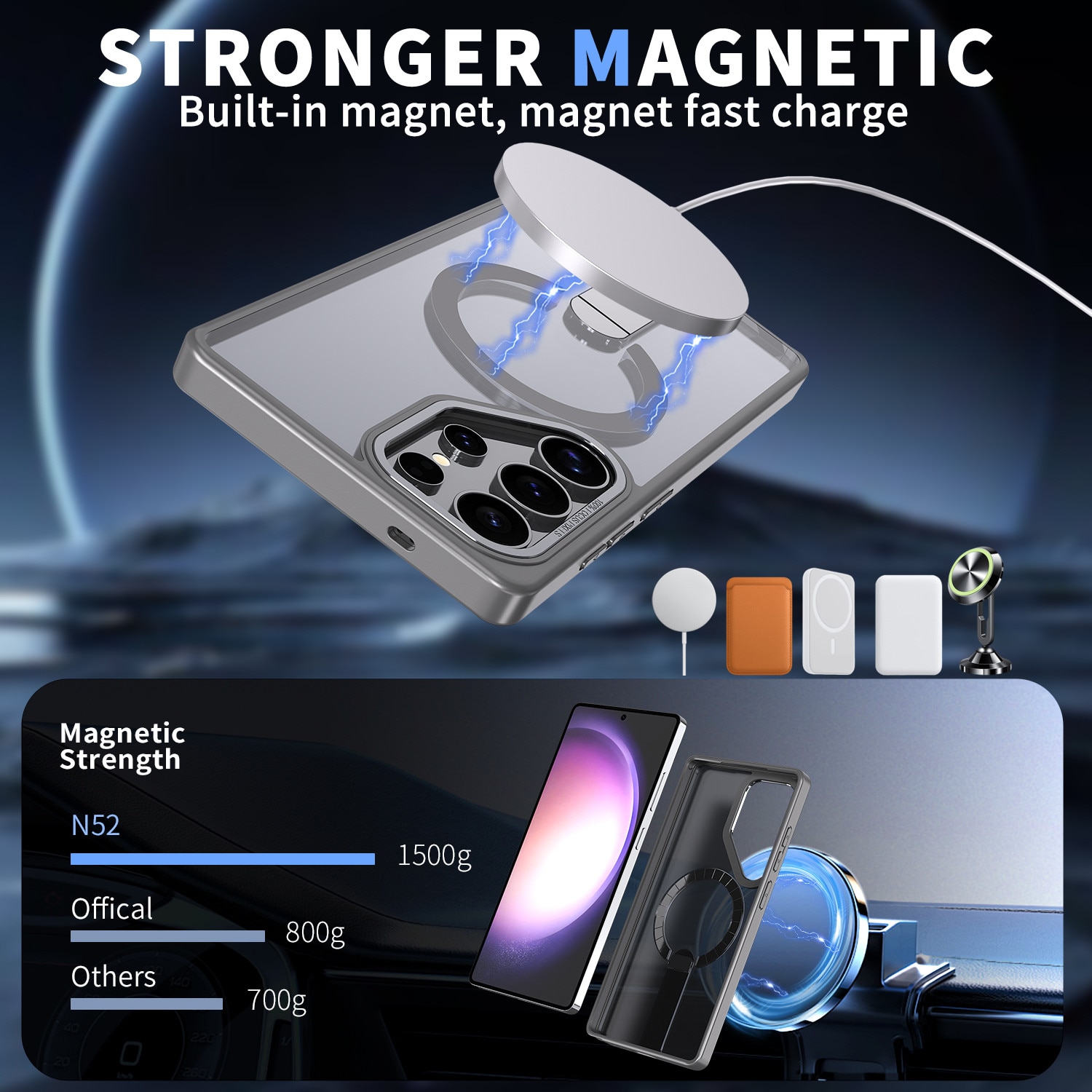 Husa de protectie pentru Samsung Galaxy S24 Ultra Compatibila cu MagSafe, Kickstand Metalic, TPU + Acril, Gri – Protectie Premium si Design Elegant