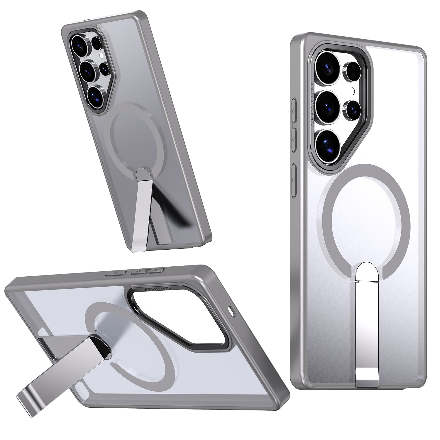 Husa de protectie pentru Samsung Galaxy S24 Ultra Compatibila cu MagSafe, Kickstand Metalic, TPU + Acril, Gri – Protectie Premium si Design Elegant