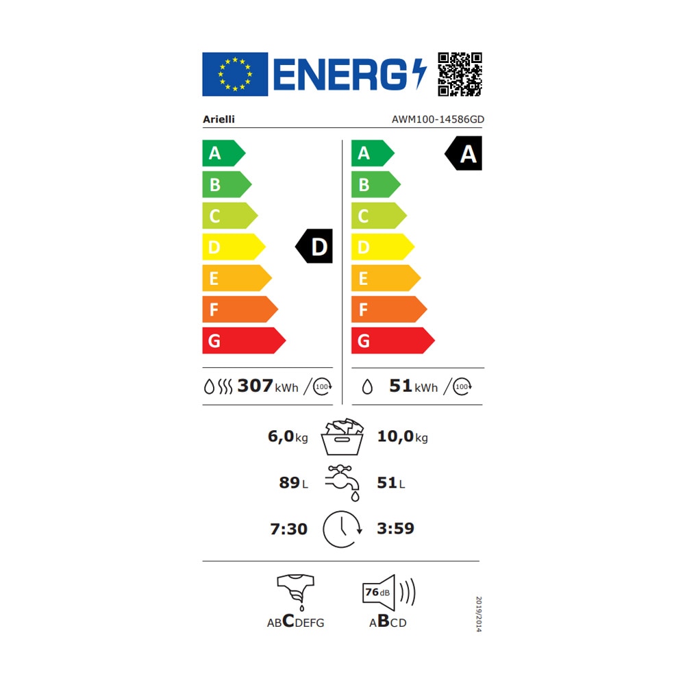 Masina de spalat rufe cu uscator Arielli AWM100-14586GD, motor inverter, 1400 rpm, neagra, 10/6 kg