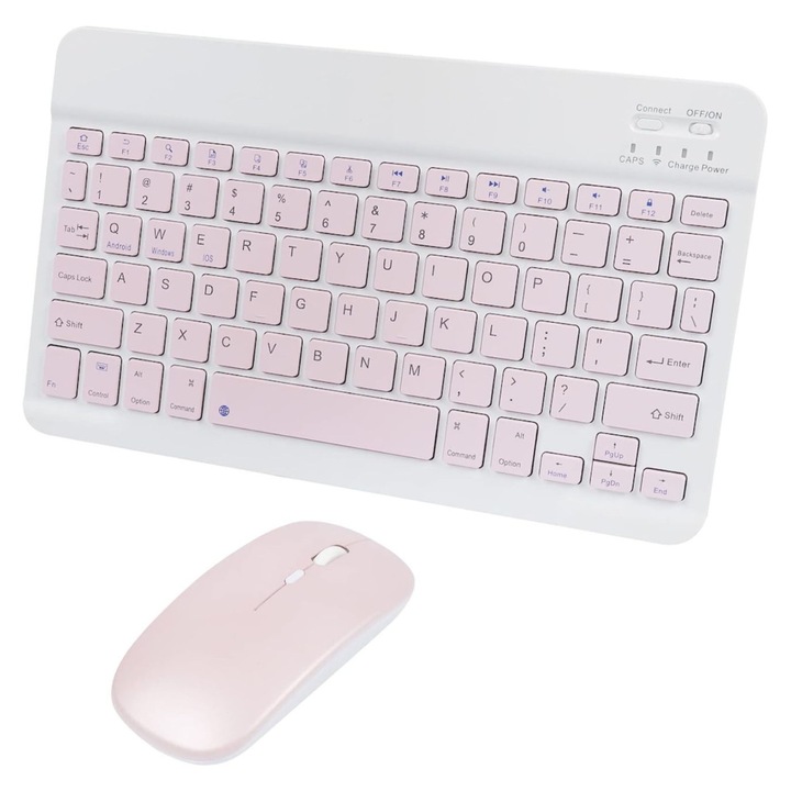 Set tastatură + mouse Bluetooth, ultra-subțire, alb-roz, reincarcare USB, DPI 800/1200/1600