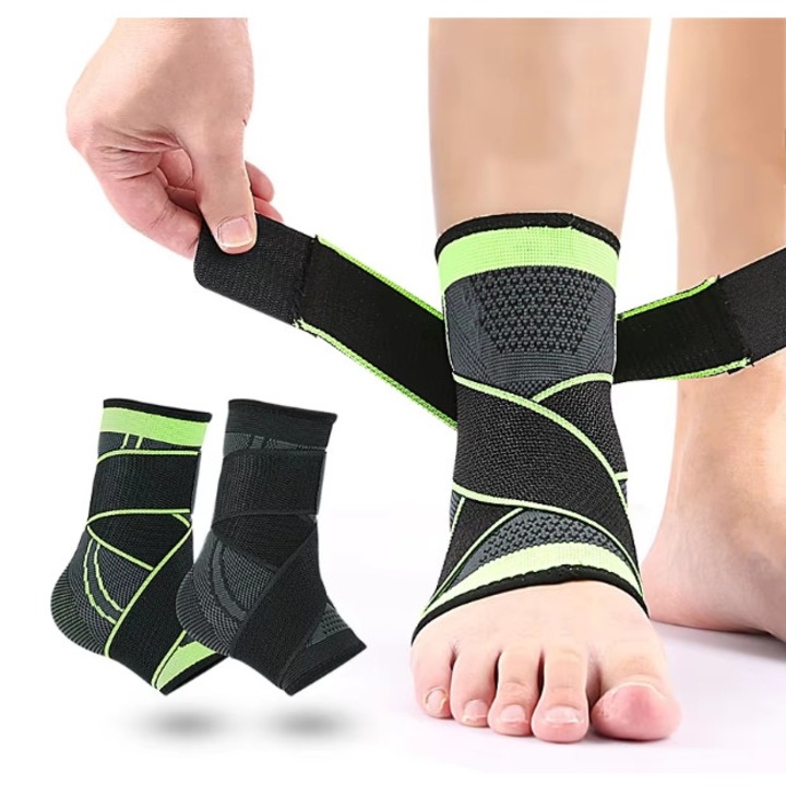 Suport Elastic pentru Glezna cu Banda de Compresie – Marime Universala, Negru/Verde, Ideal pentru Sport si Recuperare, FABRILUX®