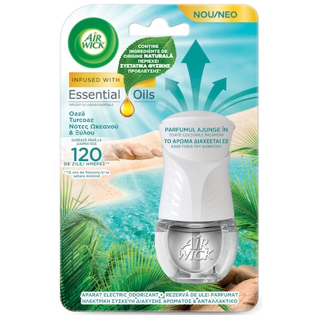 Odorizant de camera electric Air Wick + Rezerva Turquoise Oasis, 19 ml