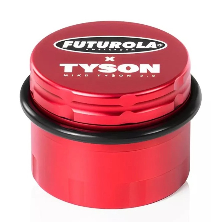 Grinder tutun Futurola x Tyson 2.0, aluminiu rosu, 4 Parti, Diametru 62cm