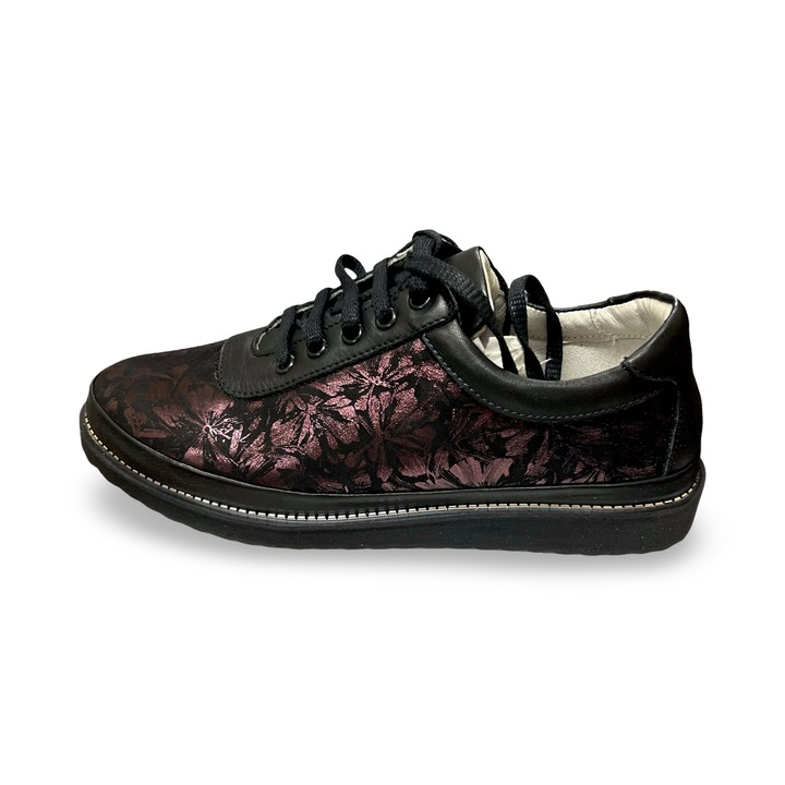 Pantofi casual dama, Catali, piele naturala, negru visiniu