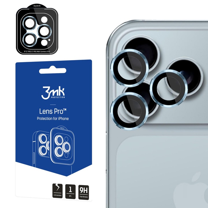 Kameralencse-védelem 3MK Lens Protection Pro for Apple iPhone 17 Pro / 17 Pro Max készülékhez kék