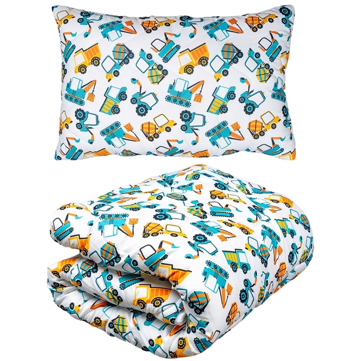 Set de lenjerie de pat pentru copii, Textom, 100x135 cm, 60x40 cm, Pentru tot anul, Antialergic, Certificat Oeko-Tex 100, Fata din microfibra moale, Lavabil la masina de spalat, Multicolor