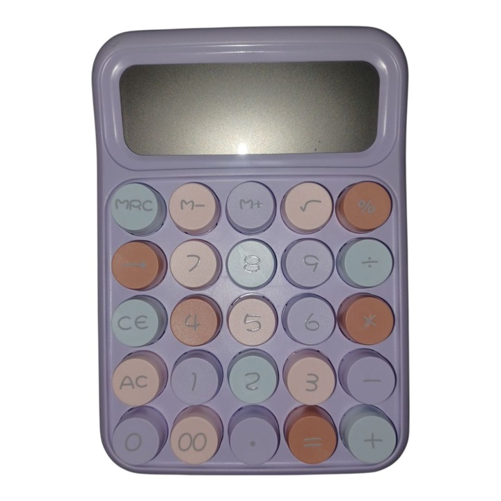 Asztali számológép, 12 számjegyű, Nagy gombok, Egyszerű műveletek, Vision XXI, Lila