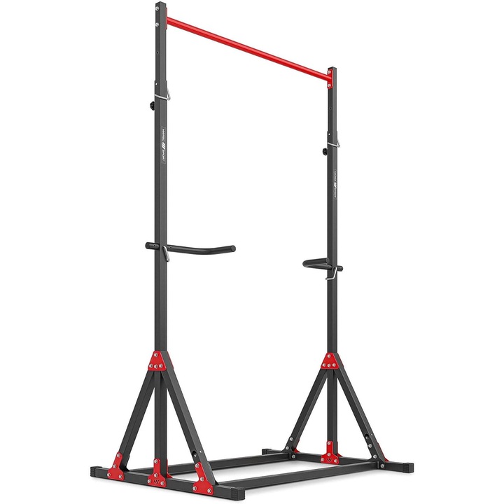 Bara de tractiuni independenta, Marbo Sport, MH-D203, cu statie de dip, 252 x 112 x 102 cm, capacitate de incarcare 200 kg, negru rosu
