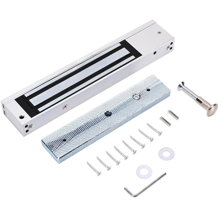 Yala electromagnetica, Electromagnet control acces VideoInterfoane pentru usi metal, lemn, PVC Mentor ACS013 280kg, 600Ibs, 380mAh, 12V, 2 fire, Aplicat