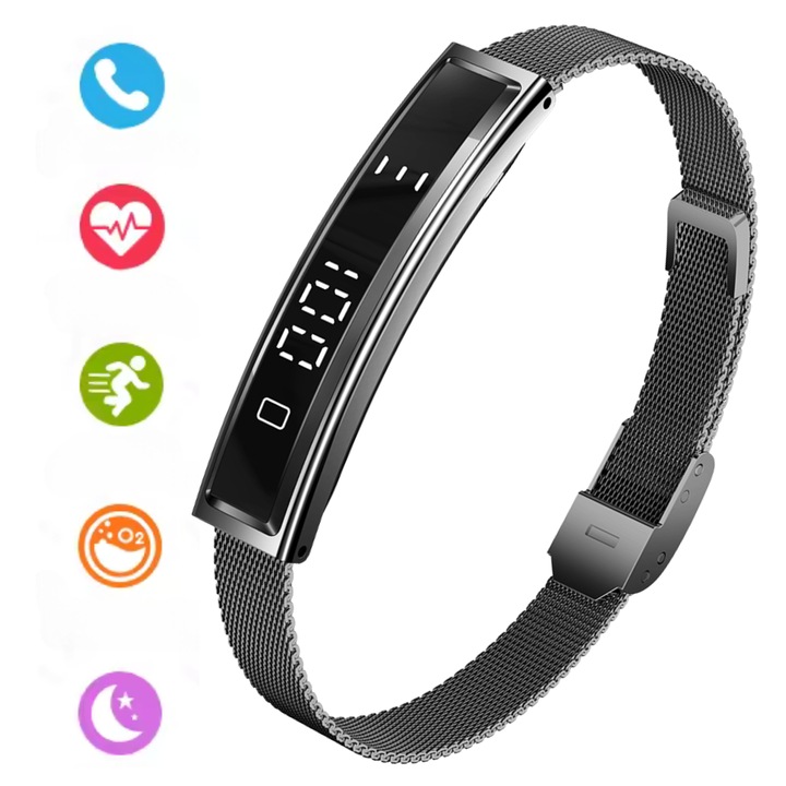 Интелигентна фитнес гривна ANGAVO 2025, мониторинг на здравето и съня, LED дисплей, фитнес тракер, крачкомер, водоустойчивост IP68, издръжлива батерия, елегантен дизайн, за ежедневна употреба и спортни дейности